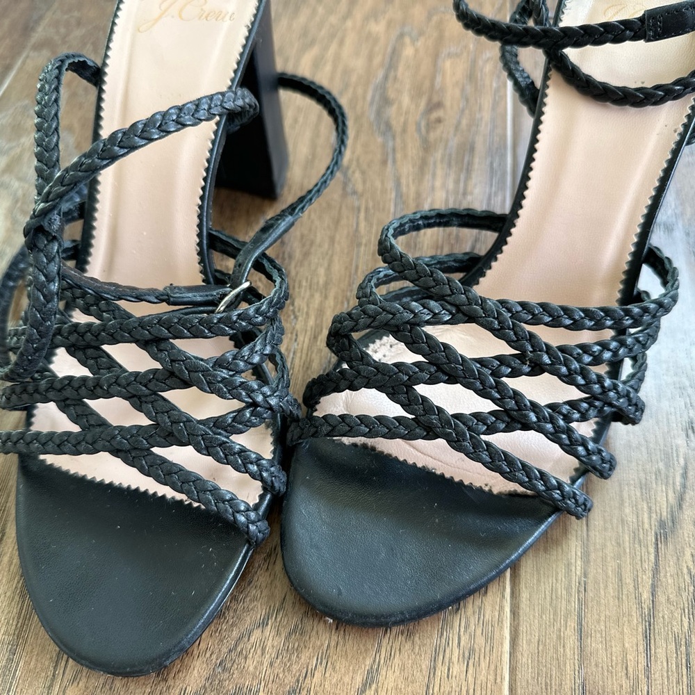 J Crew Black Leather Heel Sandal